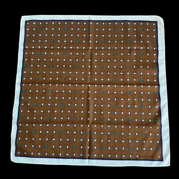 VINTAGE GUCCI Silk Scarf Horsebit pattern Handkerchief Pocket Square - Picture 2 of 9